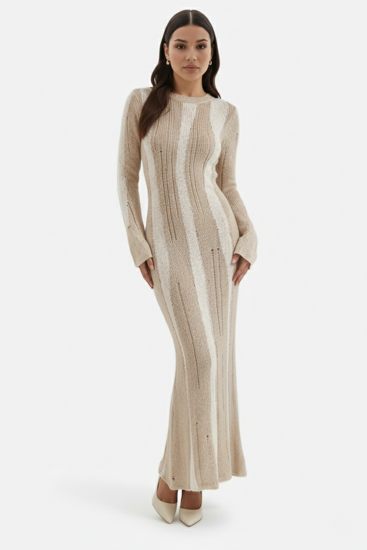 Striped Soft Knit Long Sleeve Maxi Dress