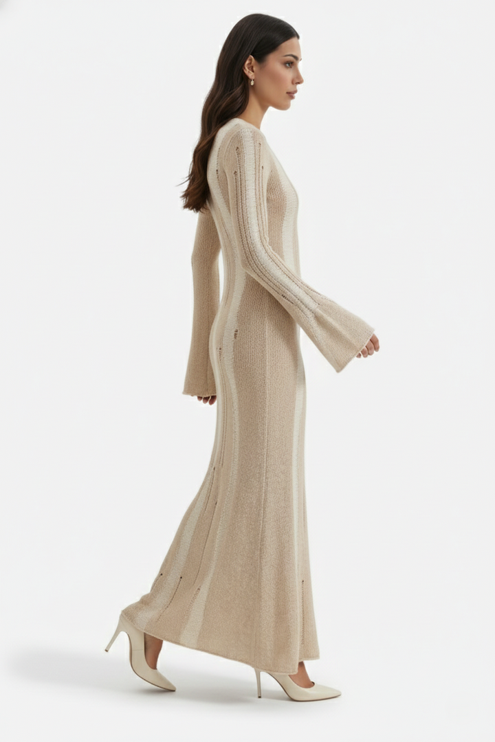 Striped Soft Knit Long Sleeve Maxi Dress