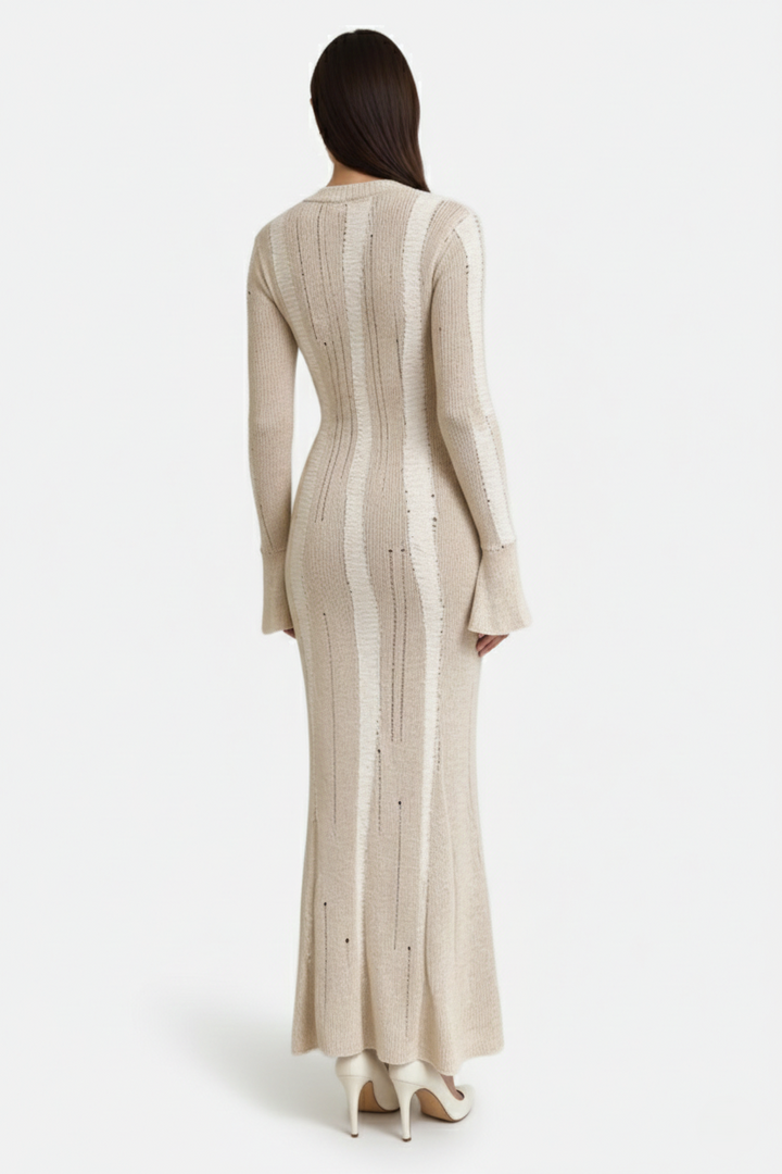 Striped Soft Knit Long Sleeve Maxi Dress