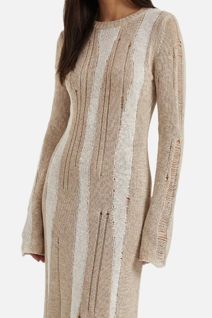 Striped Soft Knit Long Sleeve Maxi Dress