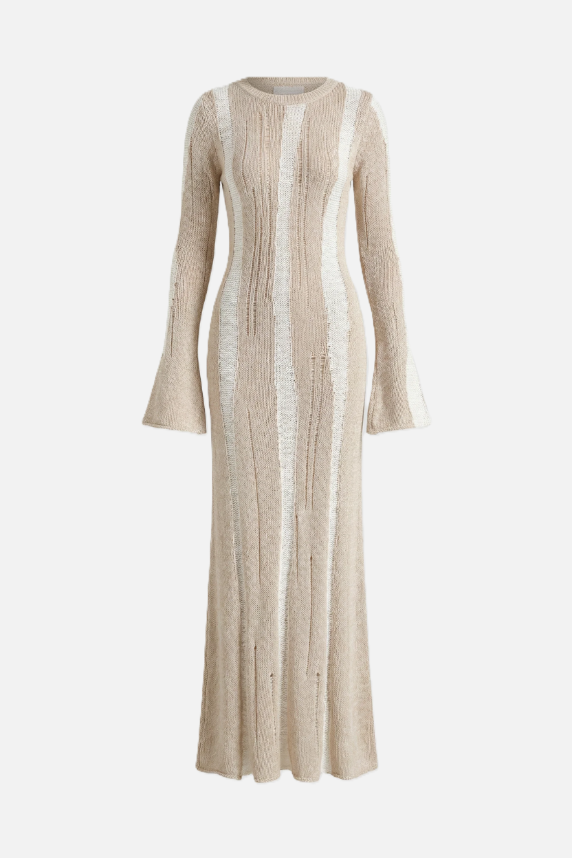 Striped Soft Knit Long Sleeve Maxi Dress