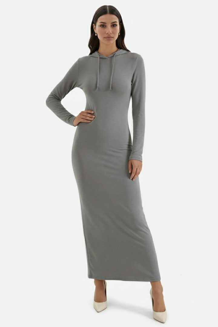 Hooded Bodycon Maxi Dress Long Sleeve Casual Streetwear