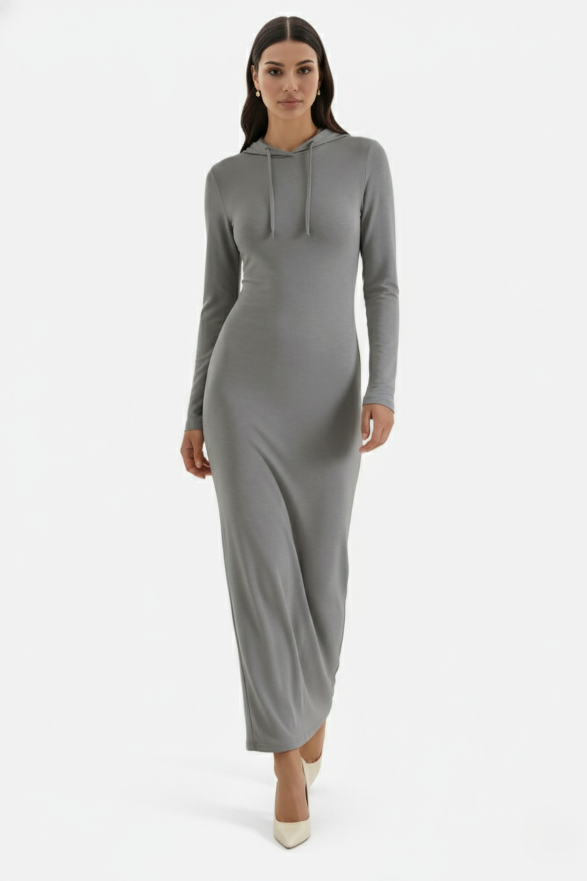 Hooded Bodycon Maxi Dress Long Sleeve Casual Streetwear