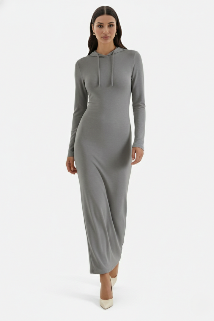 Hooded Bodycon Maxi Dress Long Sleeve Casual Streetwear