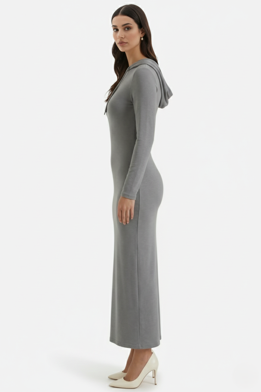 Hooded Bodycon Maxi Dress Long Sleeve Casual Streetwear