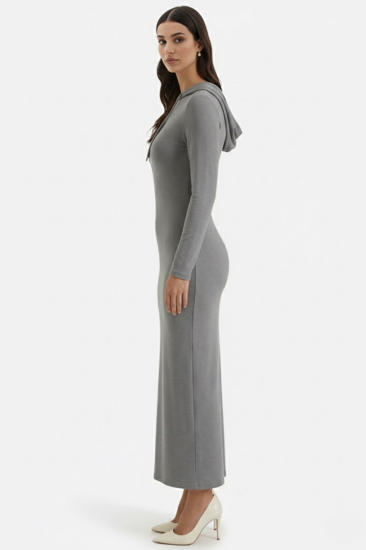 Hooded Bodycon Maxi Dress Long Sleeve Casual Streetwear
