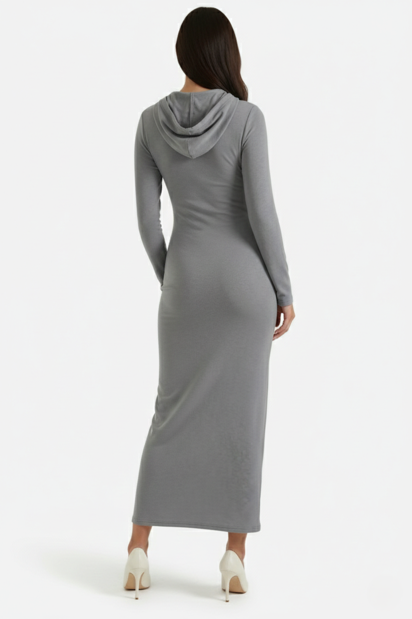 Hooded Bodycon Maxi Dress Long Sleeve Casual Streetwear