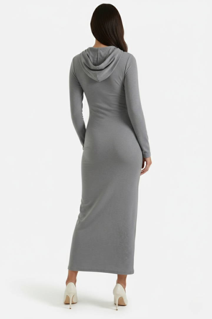 Hooded Bodycon Maxi Dress Long Sleeve Casual Streetwear