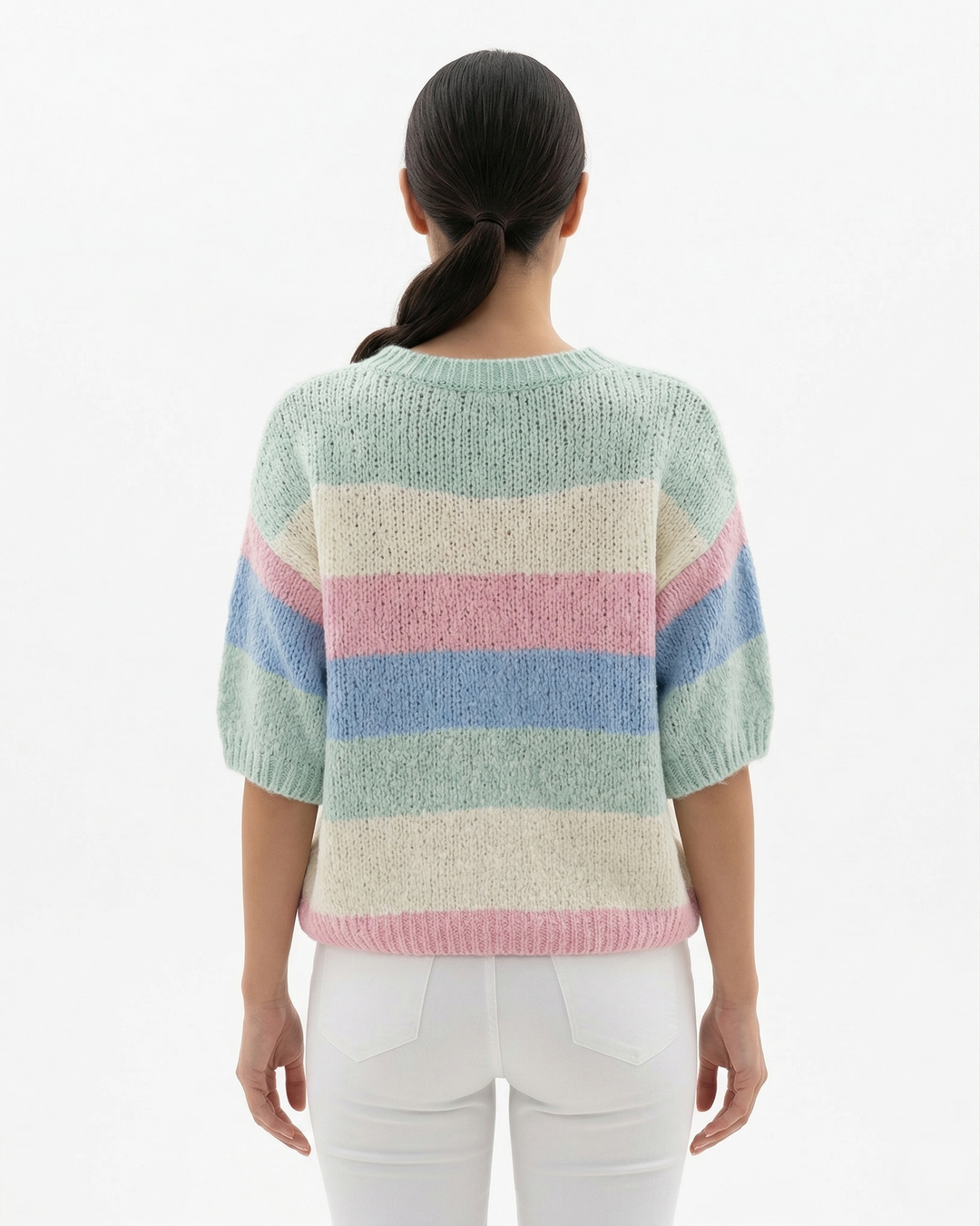 Striped Knit Sweater Pullover Crew Neck
