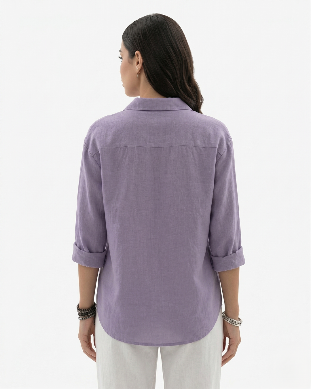 Collared Button Placket Linen Blend Long Sleeve
