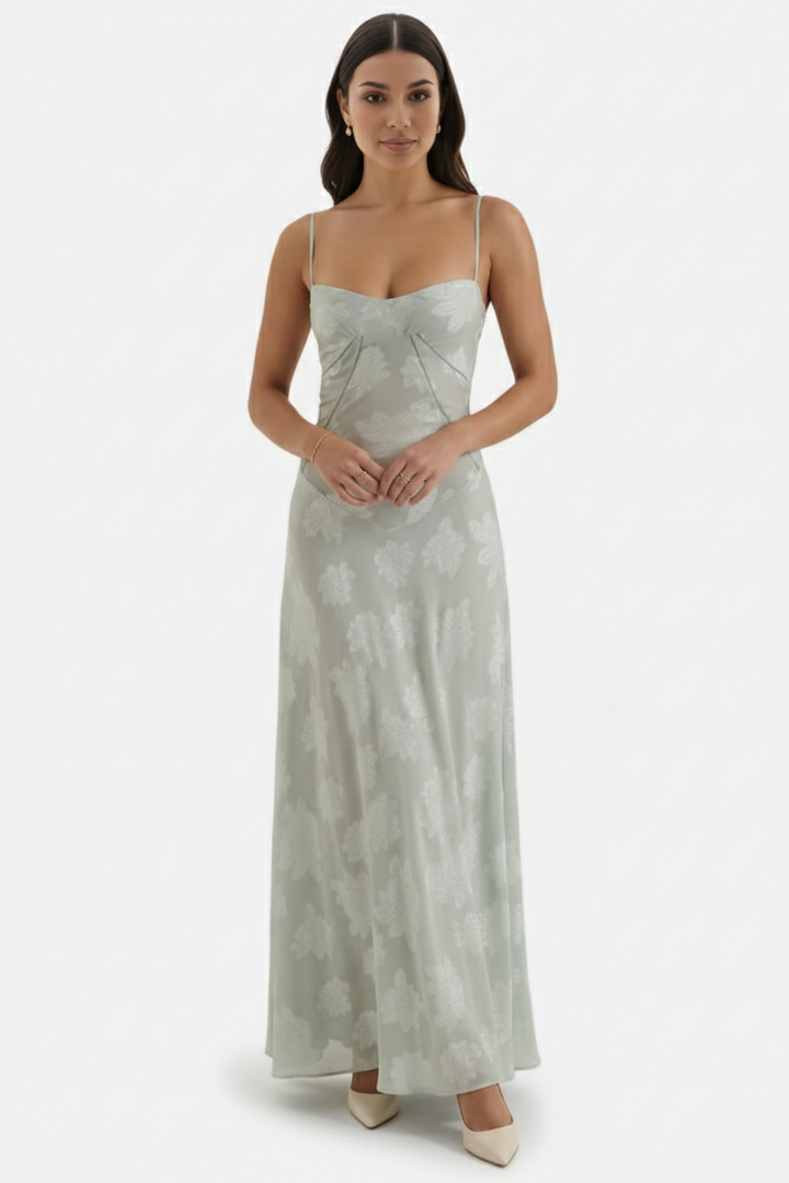 Floral Slip Maxi Dress with Lace-Up Back