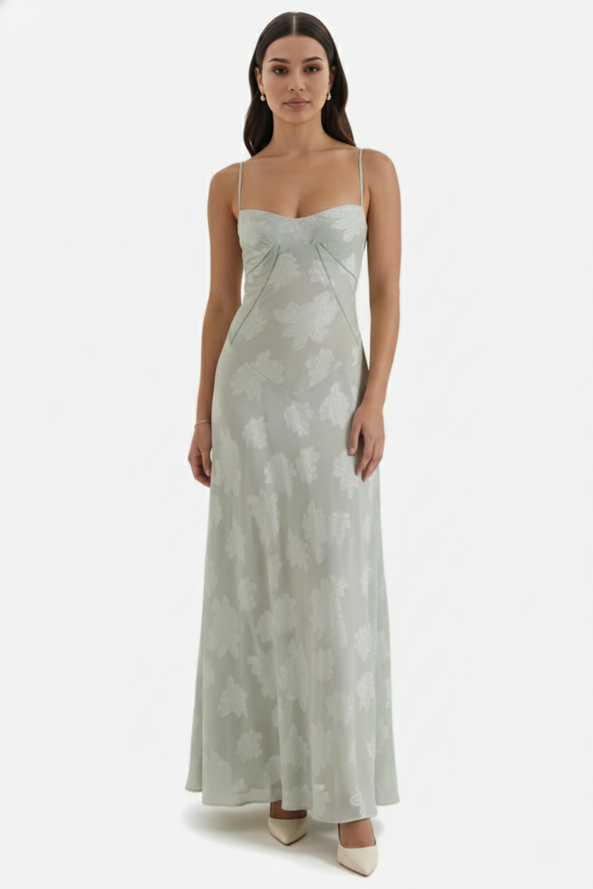 Floral Slip Maxi Dress with Lace-Up Back