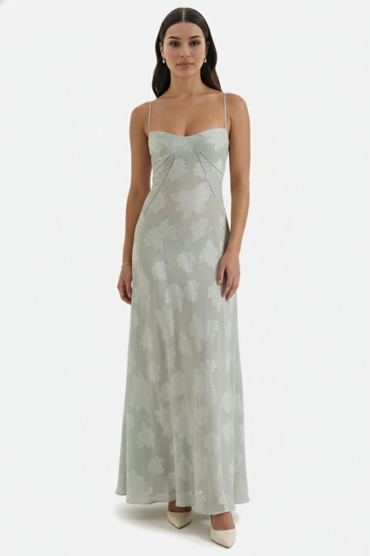 Floral Slip Maxi Dress with Lace-Up Back