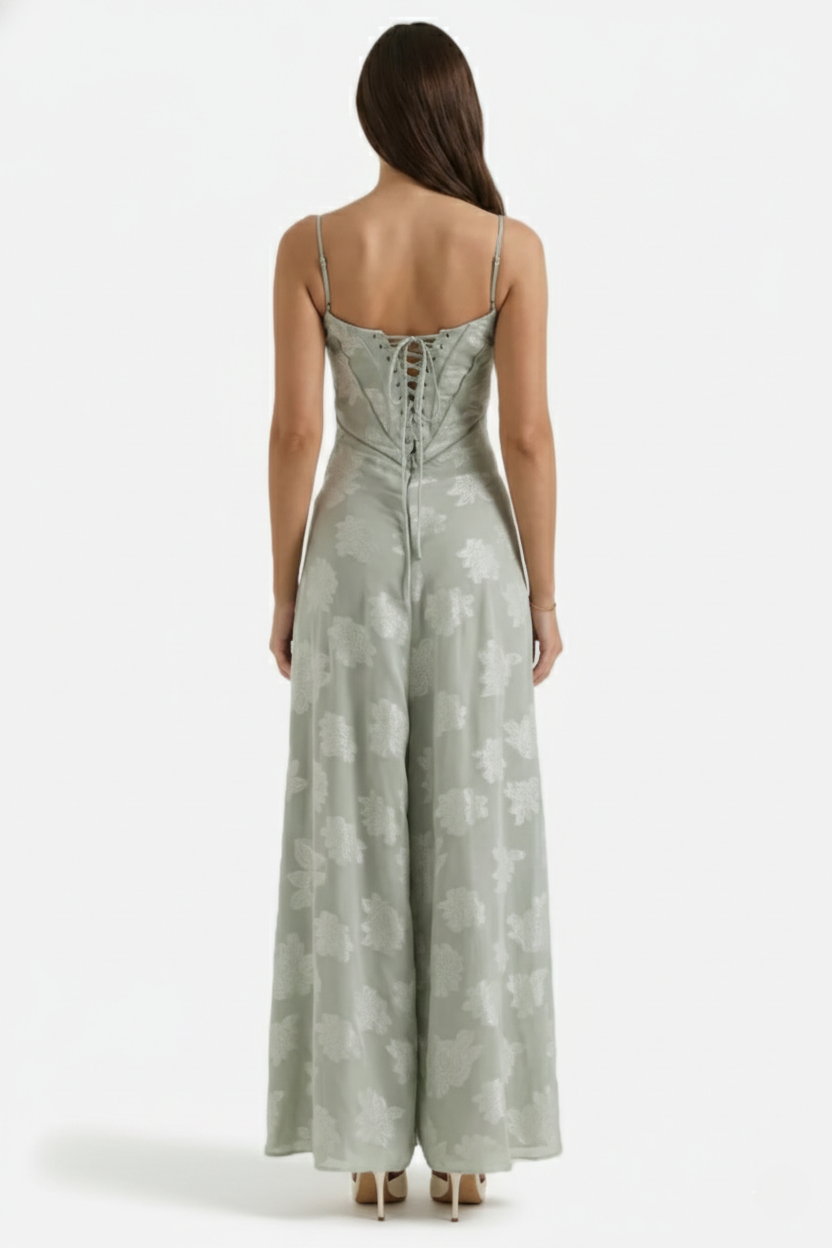 Floral Slip Maxi Dress with Lace-Up Back