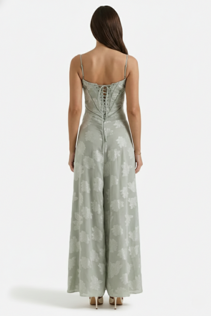Floral Slip Maxi Dress with Lace-Up Back
