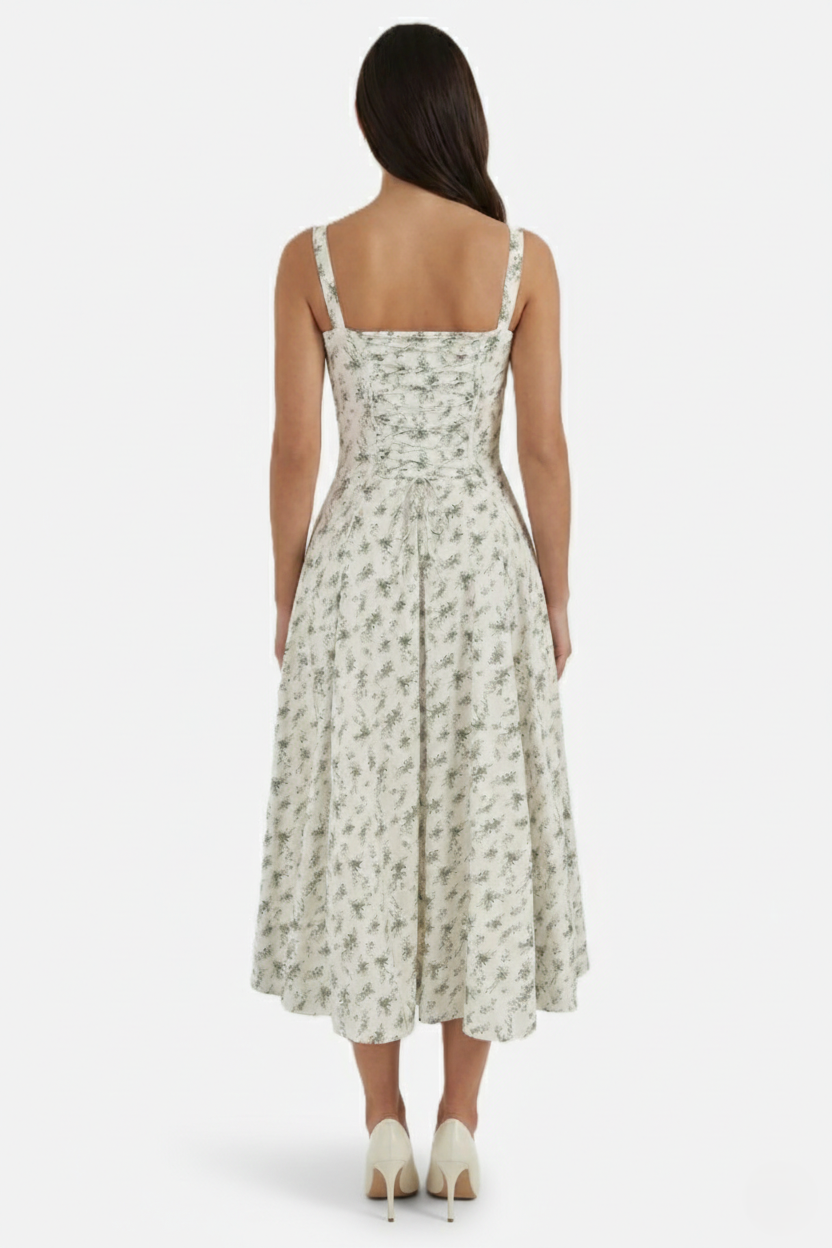Summer Midi Dress Sweetheart Ruched Bust A Line Floral Print