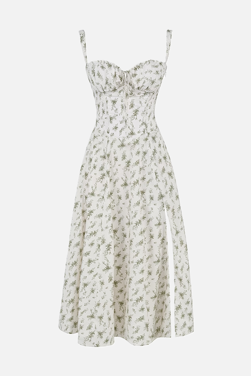 Summer Midi Dress Sweetheart Ruched Bust A Line Floral Print