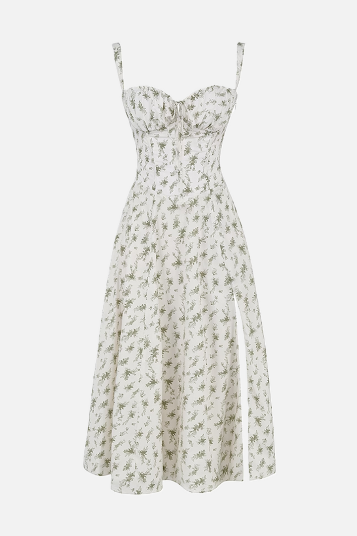 Summer Midi Dress Sweetheart Ruched Bust A Line Floral Print
