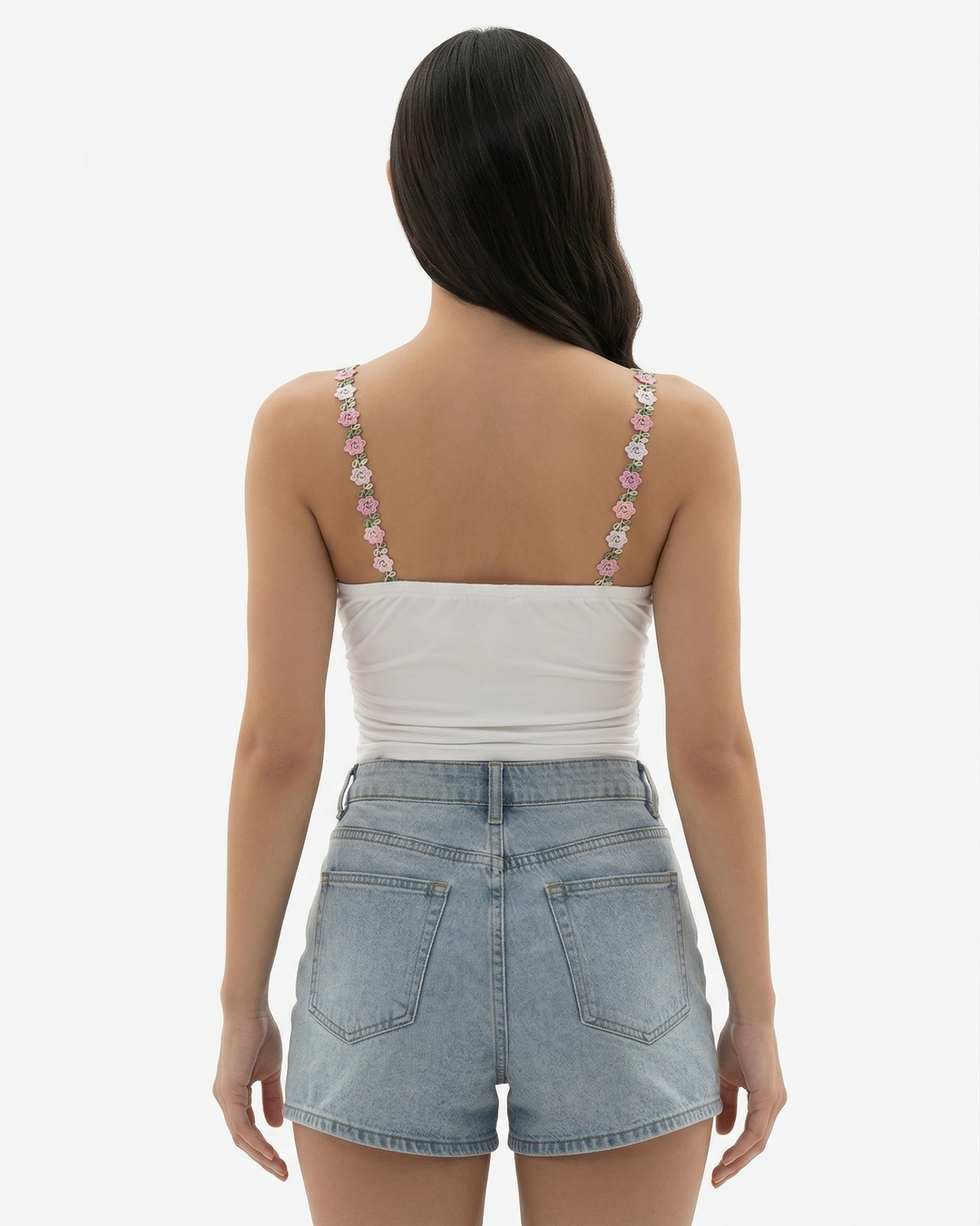 3 Piece Lace Trim Cami Top Set Floral Strap with Ruched Detail