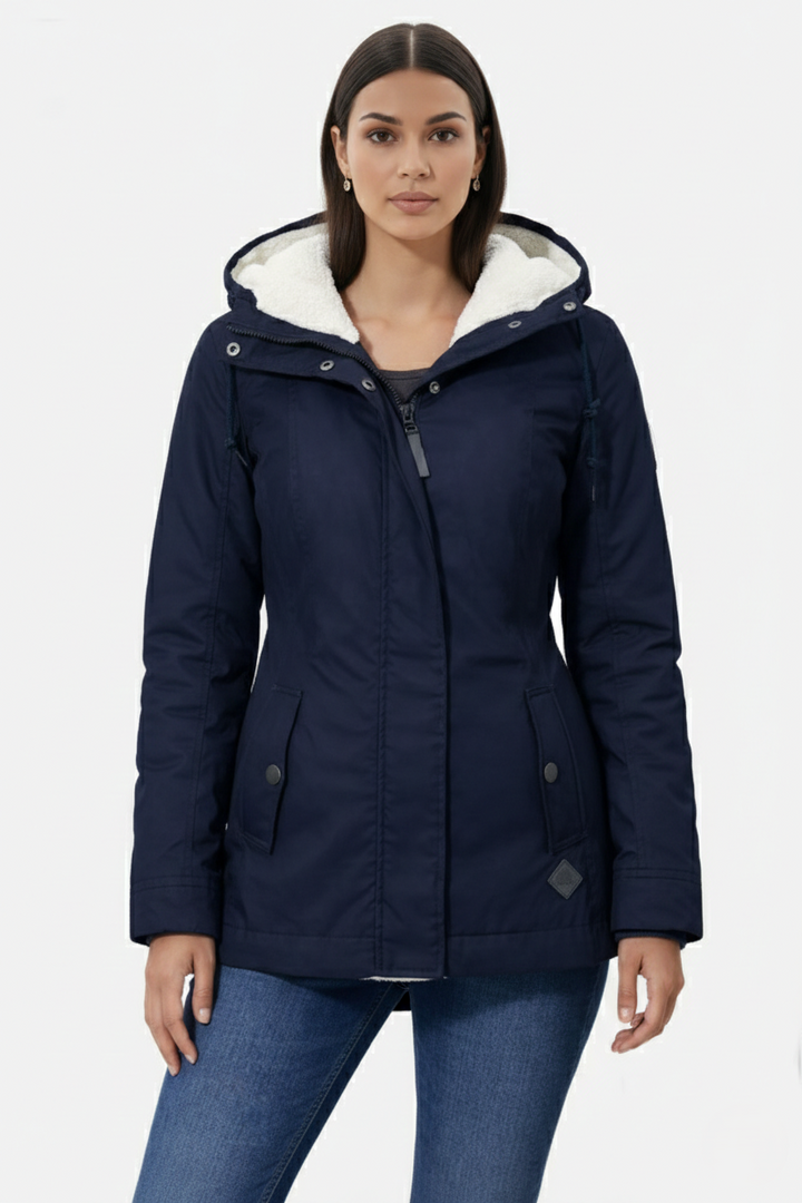 Waterproof Zip-Up Jacket with Fleece-Trim Hood and Pockets