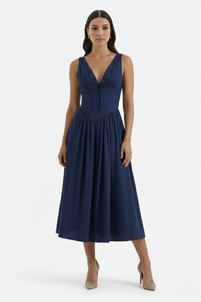 Summer Dress V Neck Fit and Flare Corset Waist