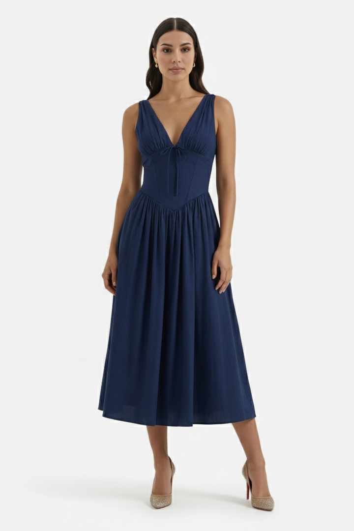 Summer Dress V Neck Fit and Flare Corset Waist