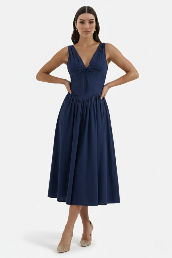 Summer Dress V Neck Fit and Flare Corset Waist
