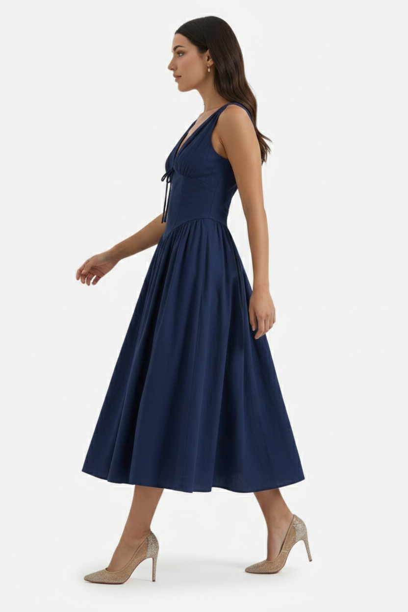Summer Dress V Neck Fit and Flare Corset Waist