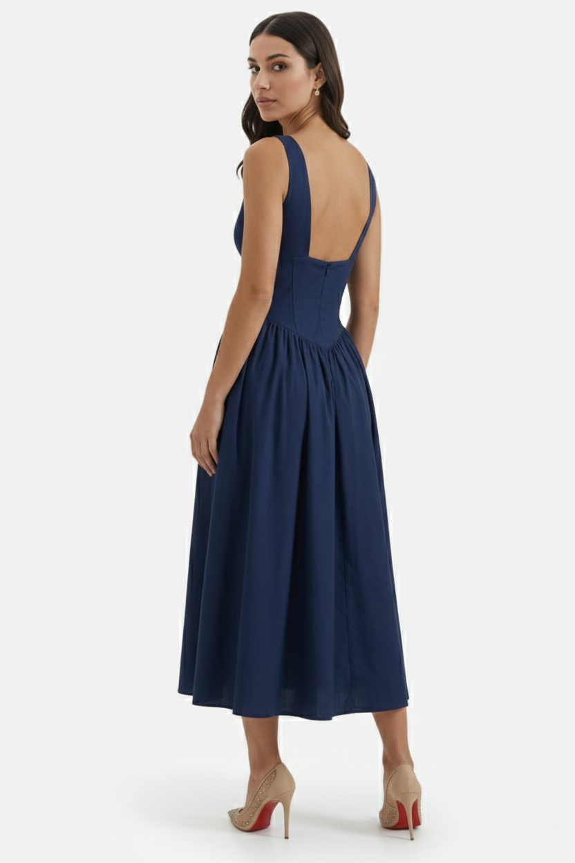 Summer Dress V Neck Fit and Flare Corset Waist