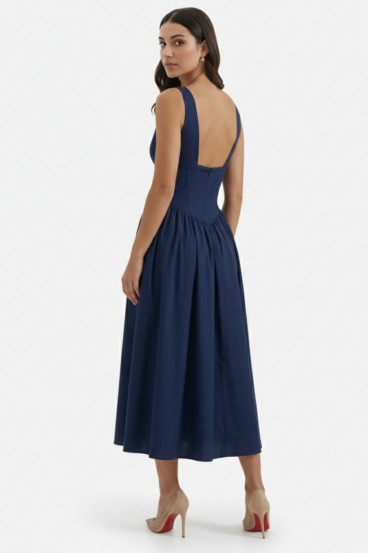 Summer Dress V Neck Fit and Flare Corset Waist
