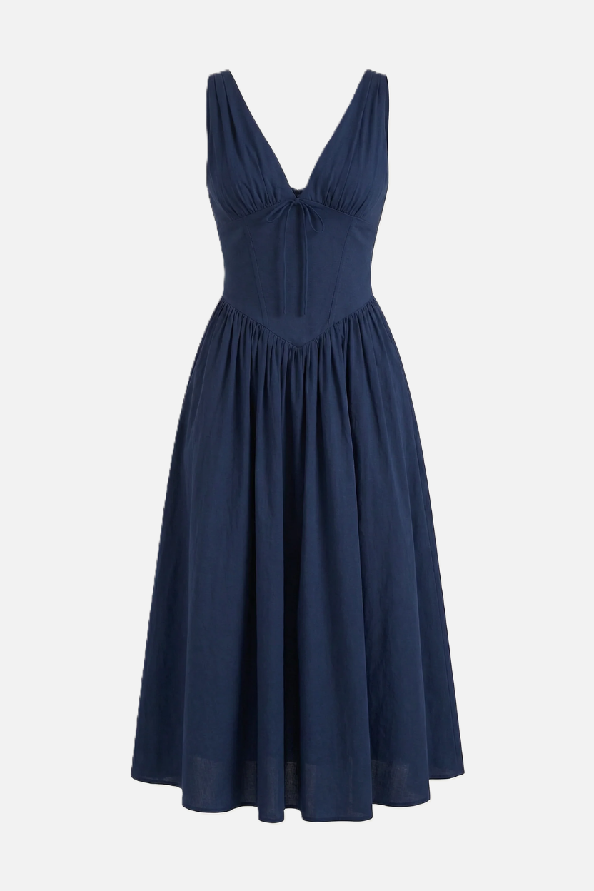 Summer Dress V Neck Fit and Flare Corset Waist