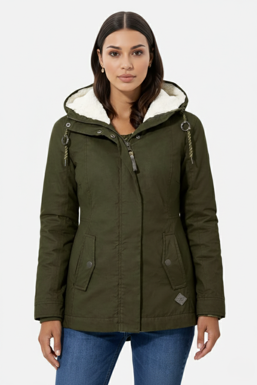 Waterproof Zip-Up Jacket with Fleece-Trim Hood and Pockets