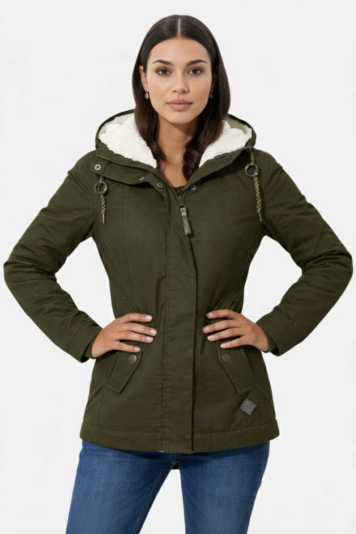 Waterproof Zip-Up Jacket with Fleece-Trim Hood and Pockets