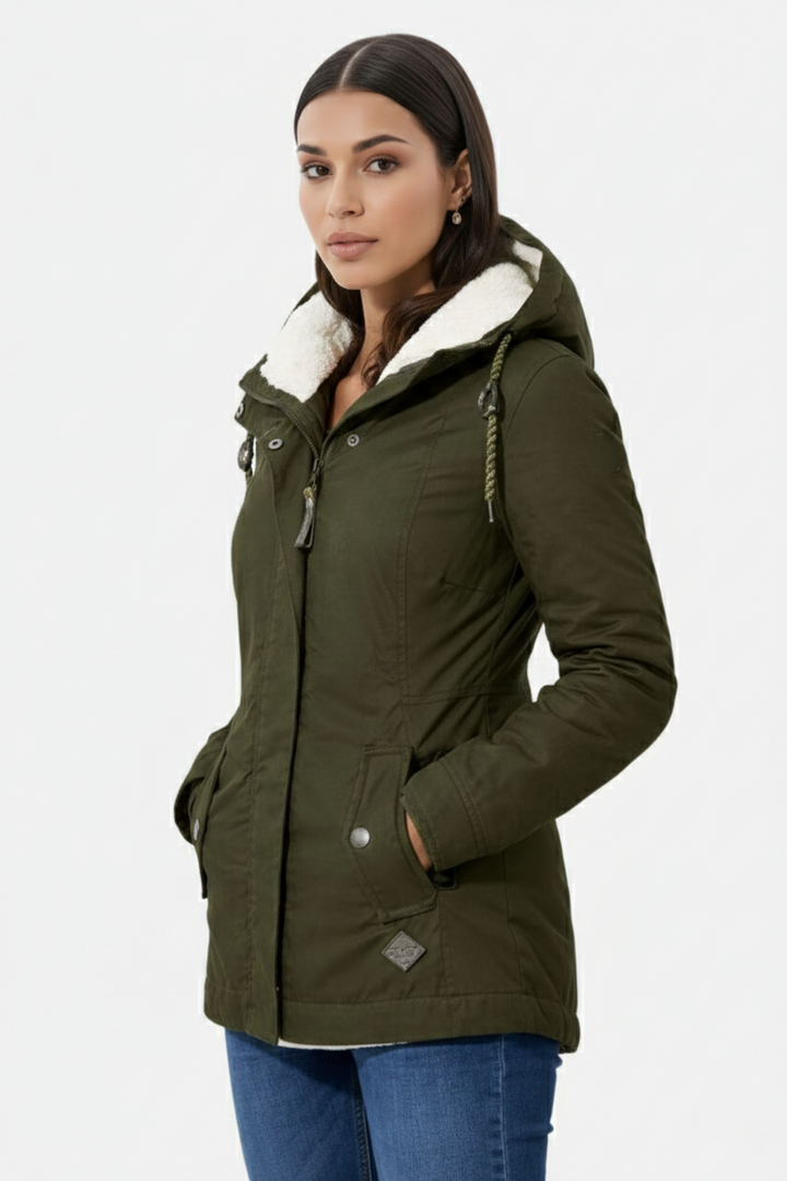 Waterproof Zip-Up Jacket with Fleece-Trim Hood and Pockets