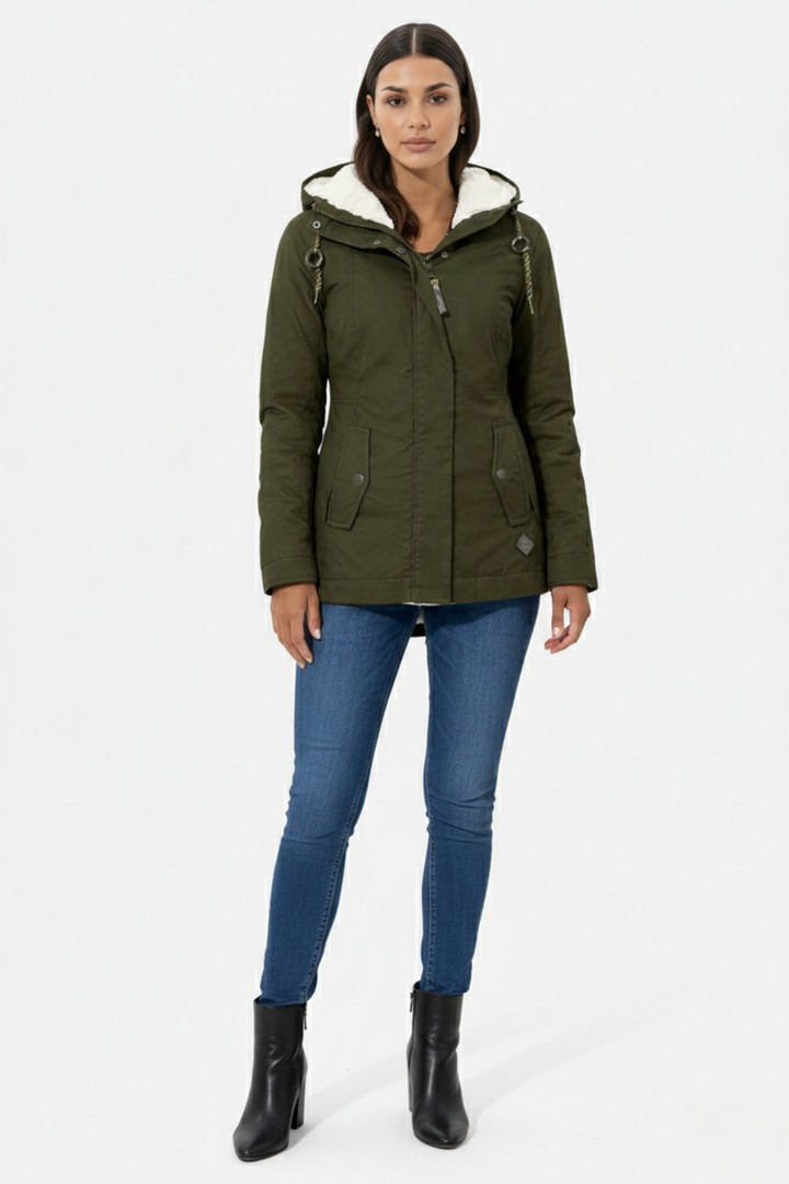 Waterproof Zip-Up Jacket with Fleece-Trim Hood and Pockets