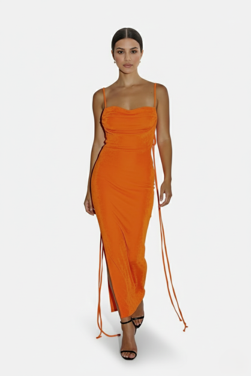 Spaghetti Strap Backless Maxi Dress Long Tie Back
