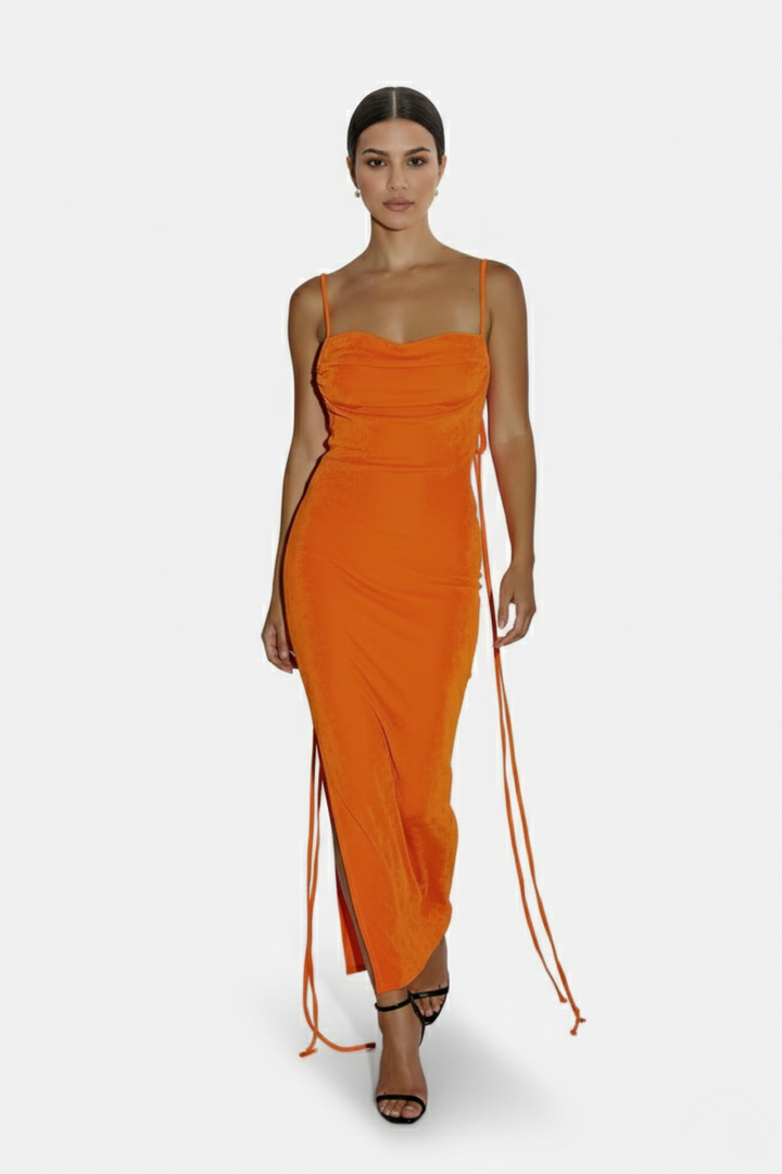 Spaghetti Strap Backless Maxi Dress Long Tie Back