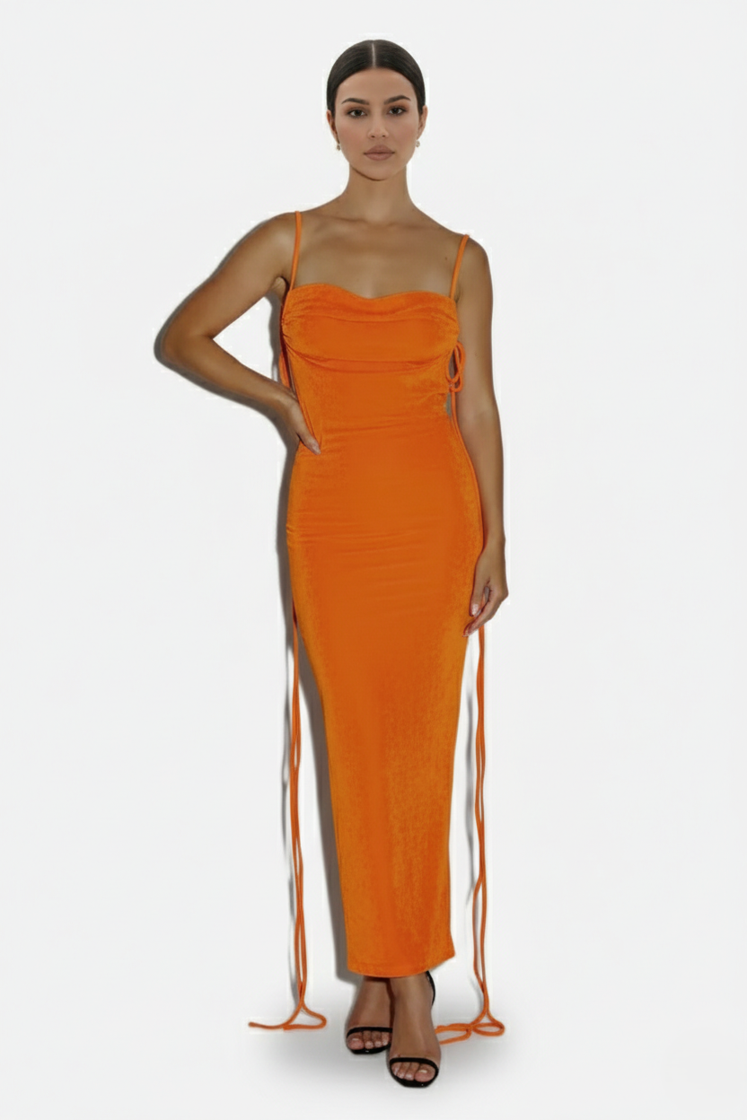 Spaghetti Strap Backless Maxi Dress Long Tie Back