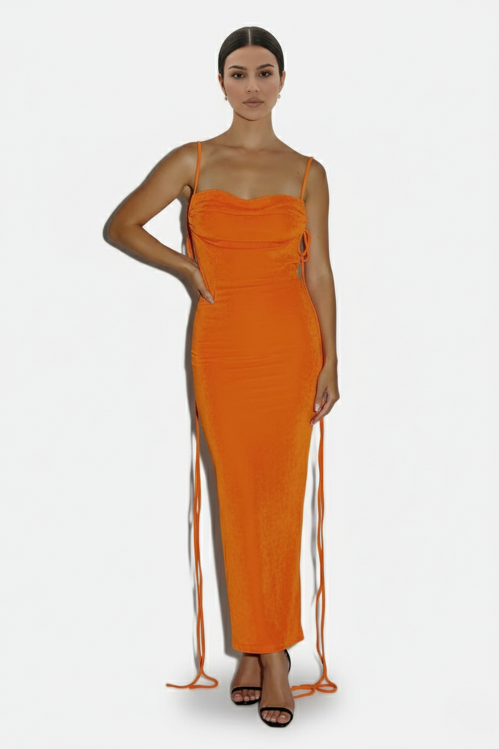 Spaghetti Strap Backless Maxi Dress Long Tie Back