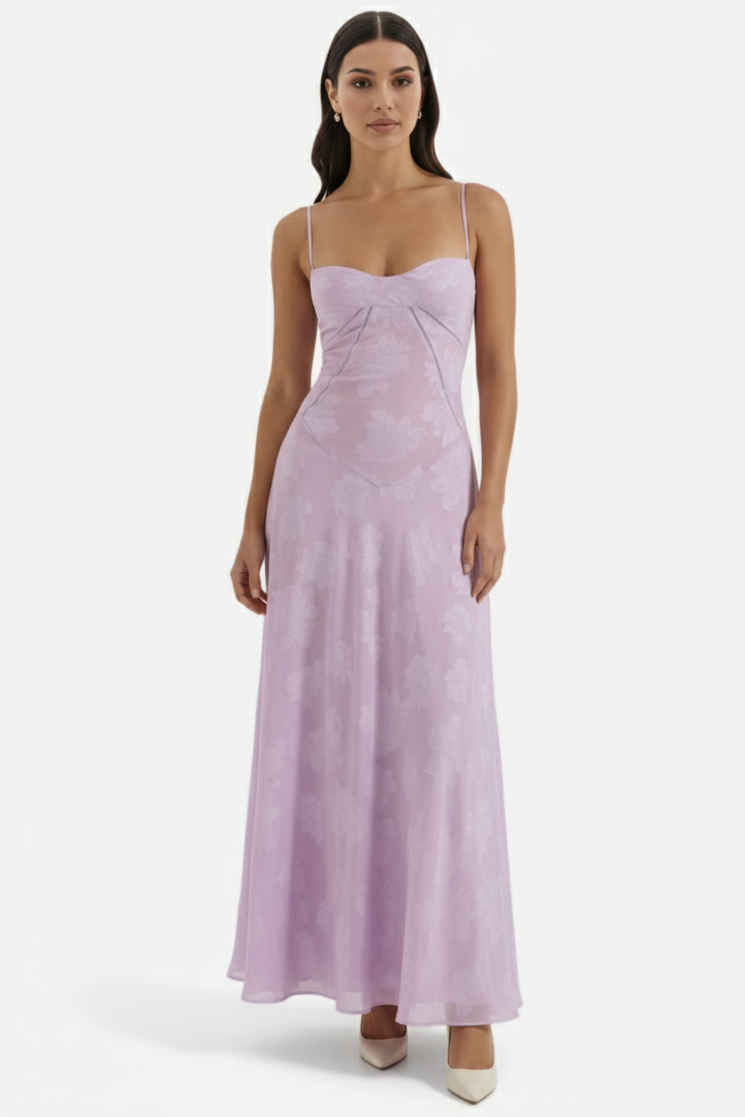 Floral Slip Maxi Dress with Lace-Up Back