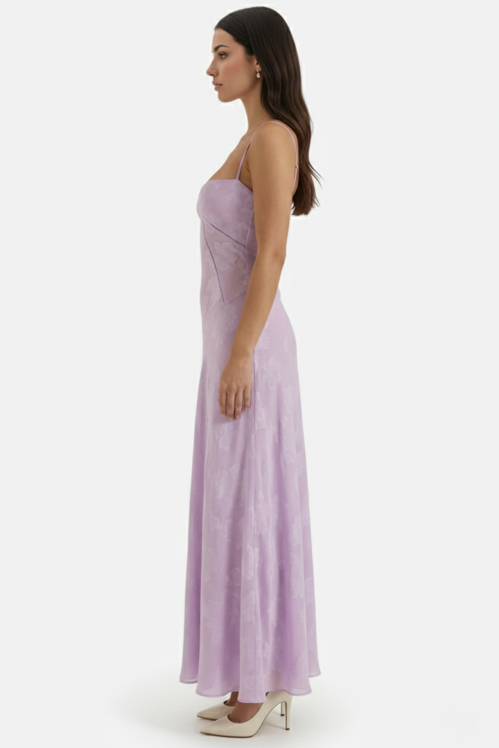 Floral Slip Maxi Dress with Lace-Up Back