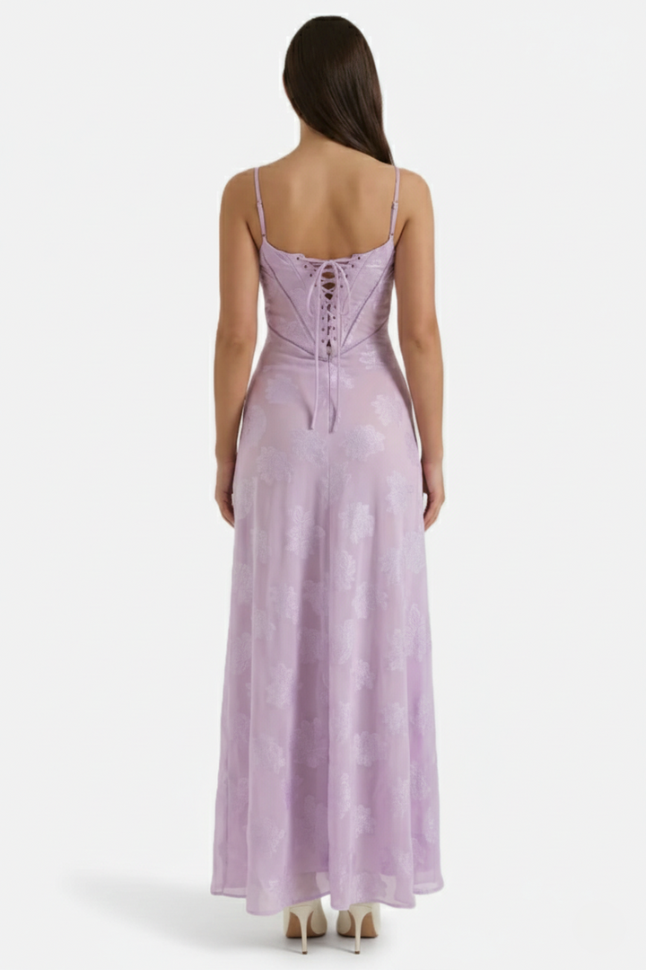 Floral Slip Maxi Dress with Lace-Up Back