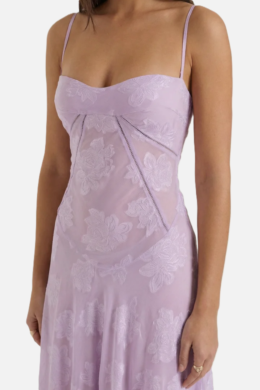 Floral Slip Maxi Dress with Lace-Up Back