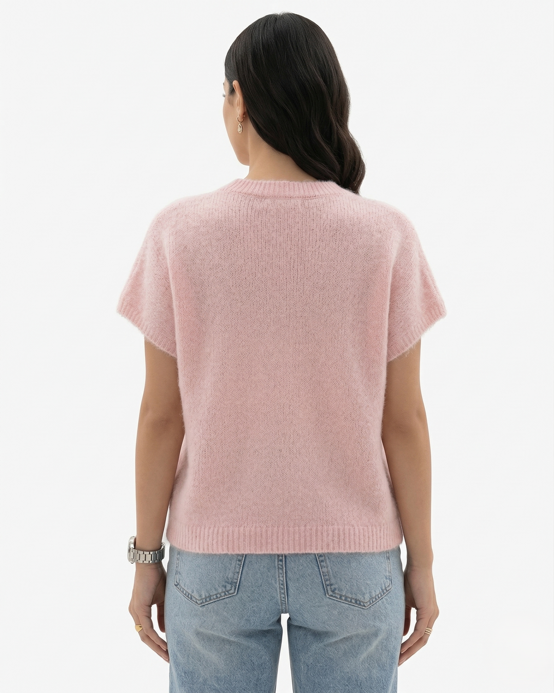 V Neck Button Front Knit Cardigan Top Cap Sleeve