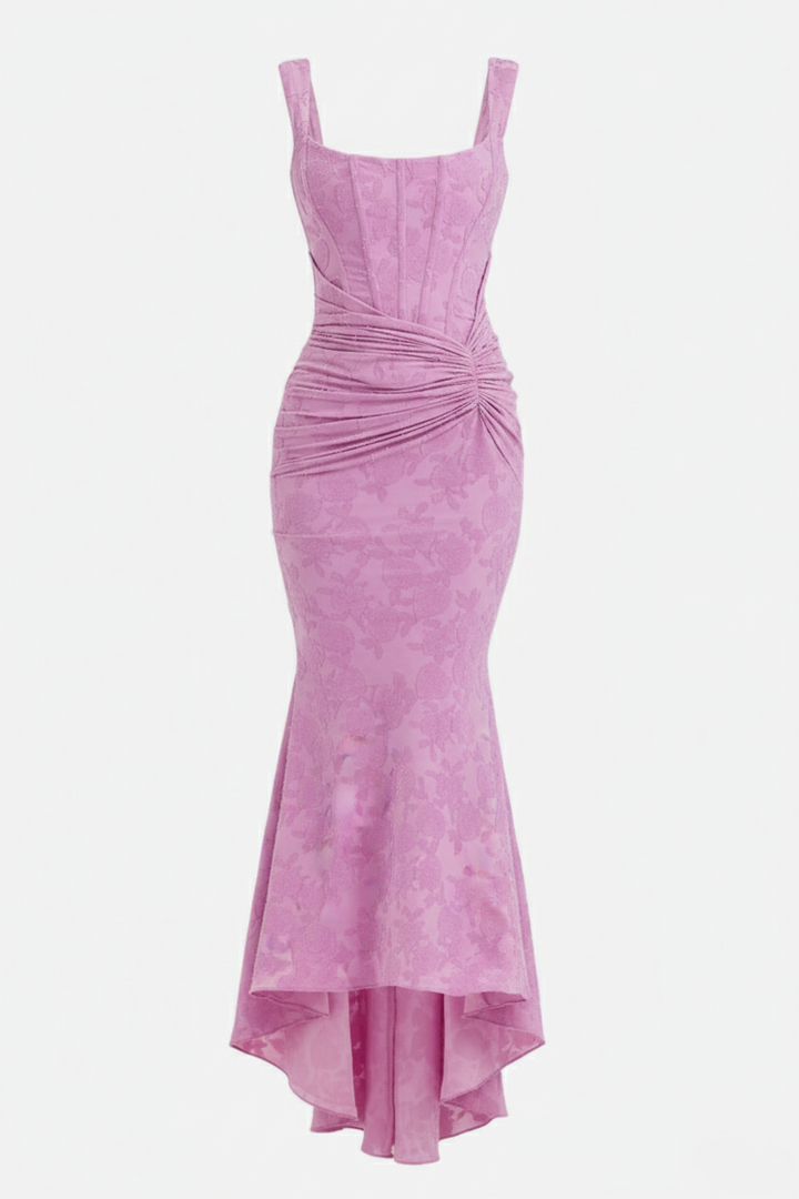 Corset Mermaid Maxi Dress Ruched Draped Wide Straps