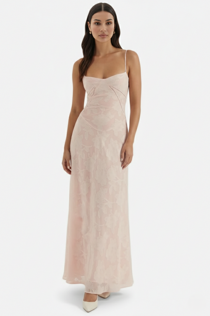 Floral Slip Maxi Dress with Lace-Up Back
