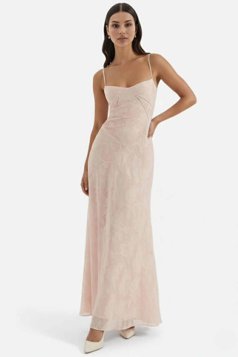 Floral Slip Maxi Dress with Lace-Up Back