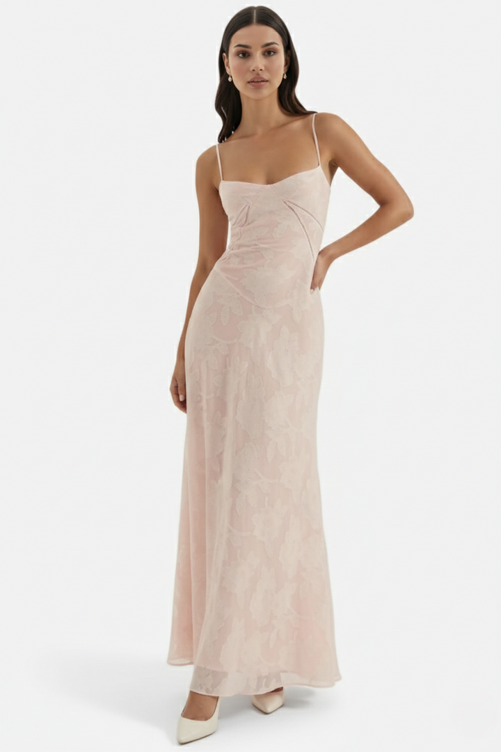 Floral Slip Maxi Dress with Lace-Up Back