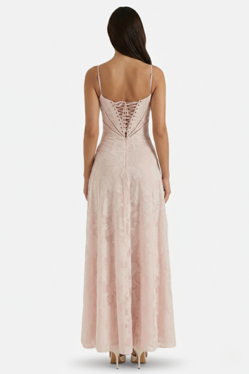 Floral Slip Maxi Dress with Lace-Up Back