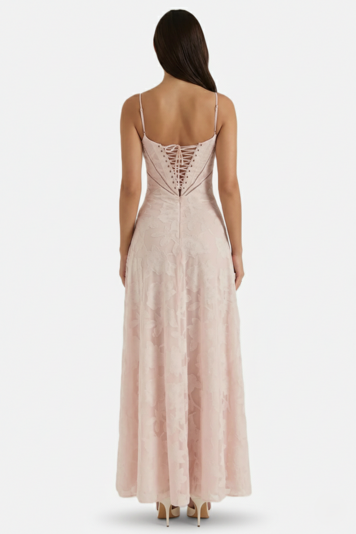 Floral Slip Maxi Dress with Lace-Up Back